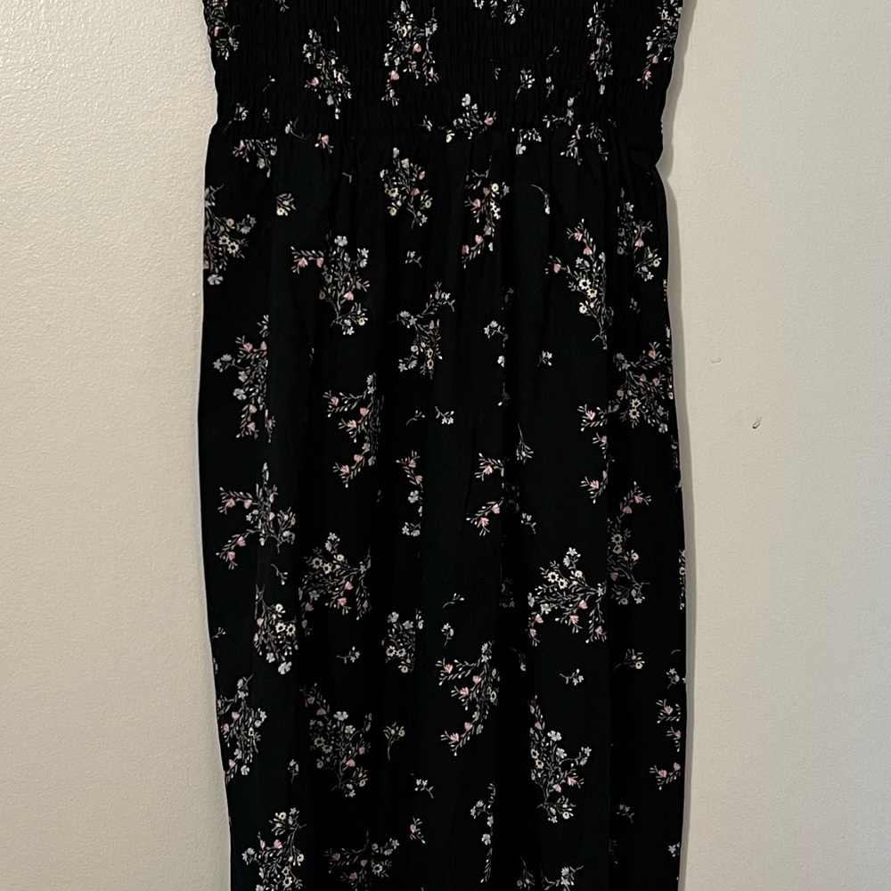 Divided Black Floral Midi Dress
